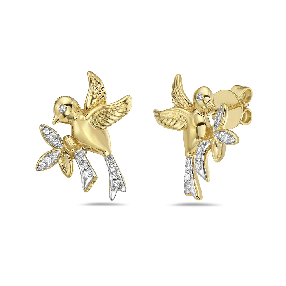 14K BIRD EARRINGS WITH 28 DIAMONDS 0.120CT, 16X15MM