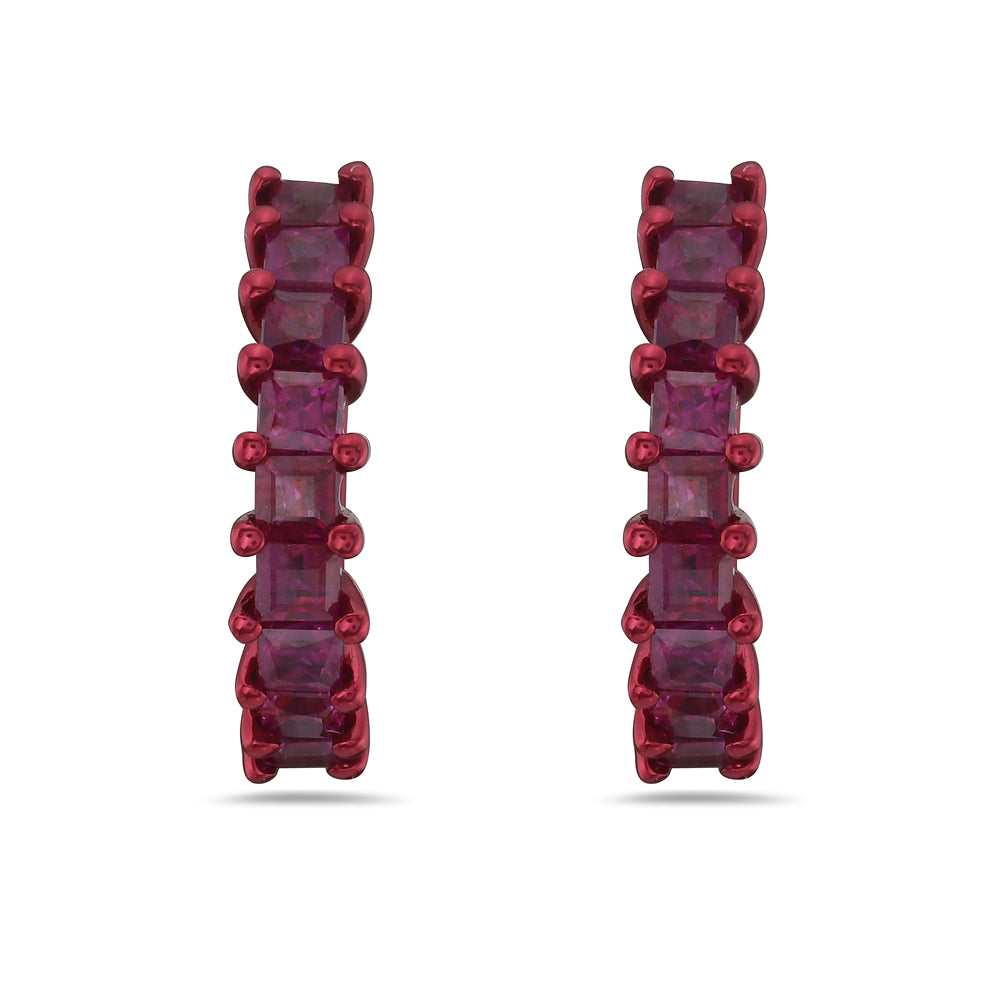 14K HOOP EARRINGS WITH 18 SQUARE PINK SAPPHIRE 1.27CT IN RED ELECTRO PLATING, 15MM