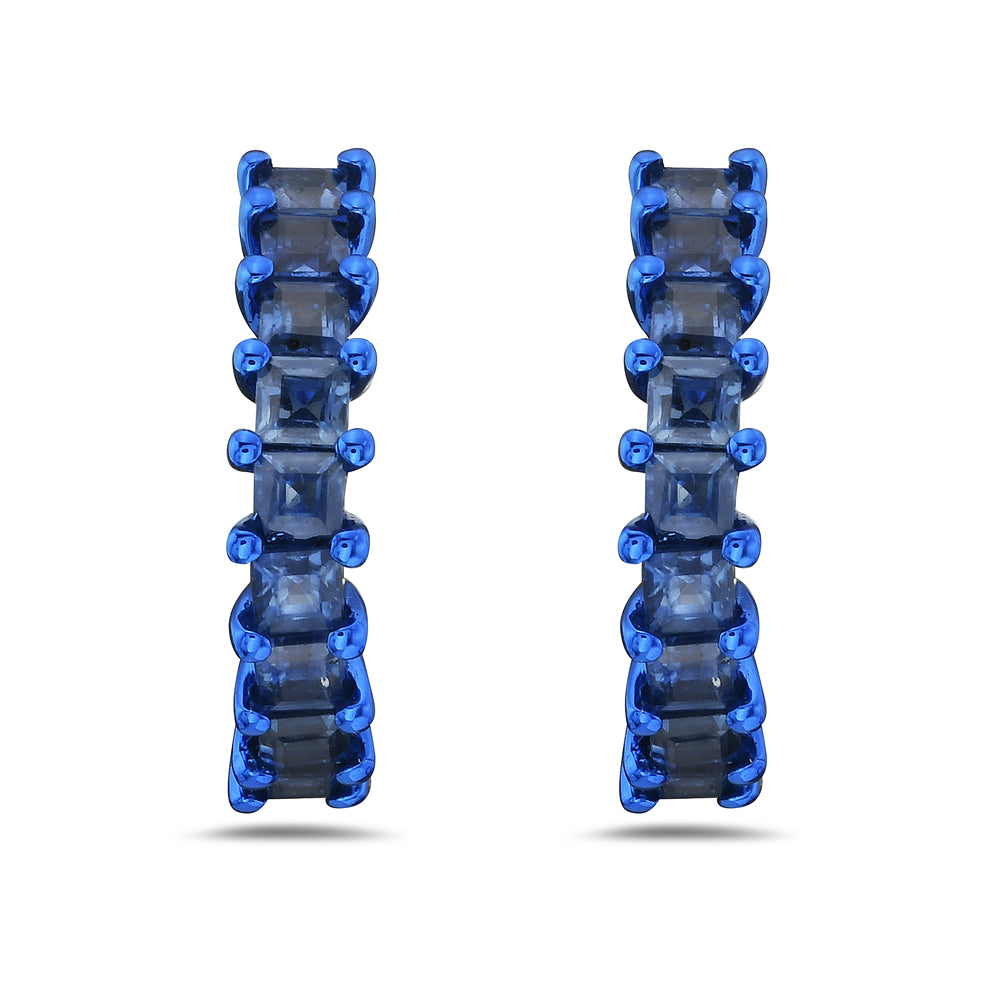 14K HOOP EARRINGS WITH 18 SQUARE BLUE SAPPHIRES 1.13CT IN BLUE ELECTRO PLATING, 15MM