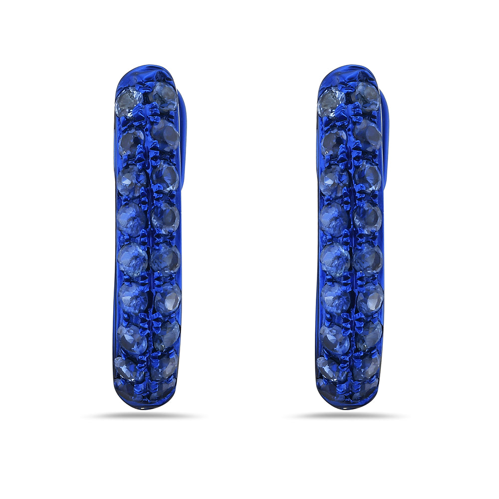 14K HOOP EARRING WITH 36 ROUND BLUE SAPPHIRES 0.86CT IN BLUE ELECTRO PLATING, 17X13MM