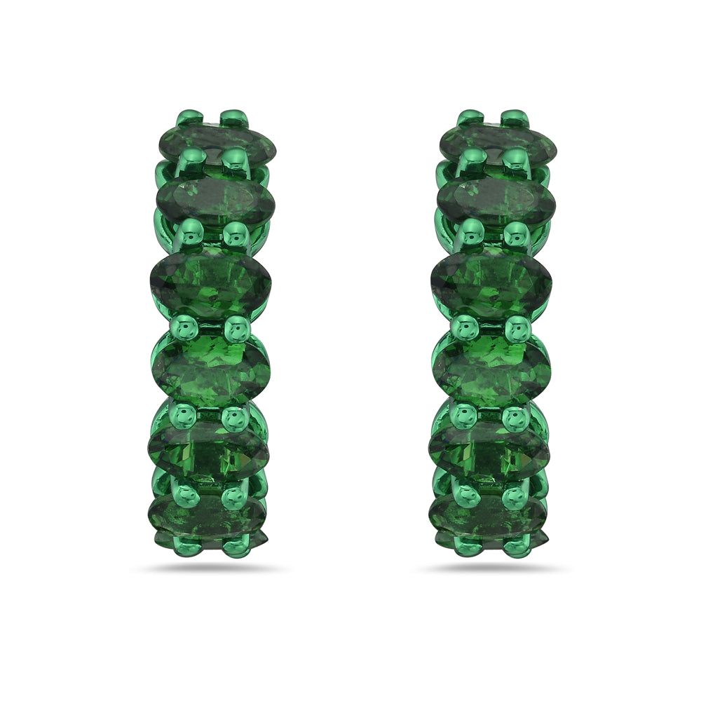 14K HOOP EARRING WITH 14 GREEN GARNET 3.46CT IN GREEN ELECTRO PLATING, 19MM