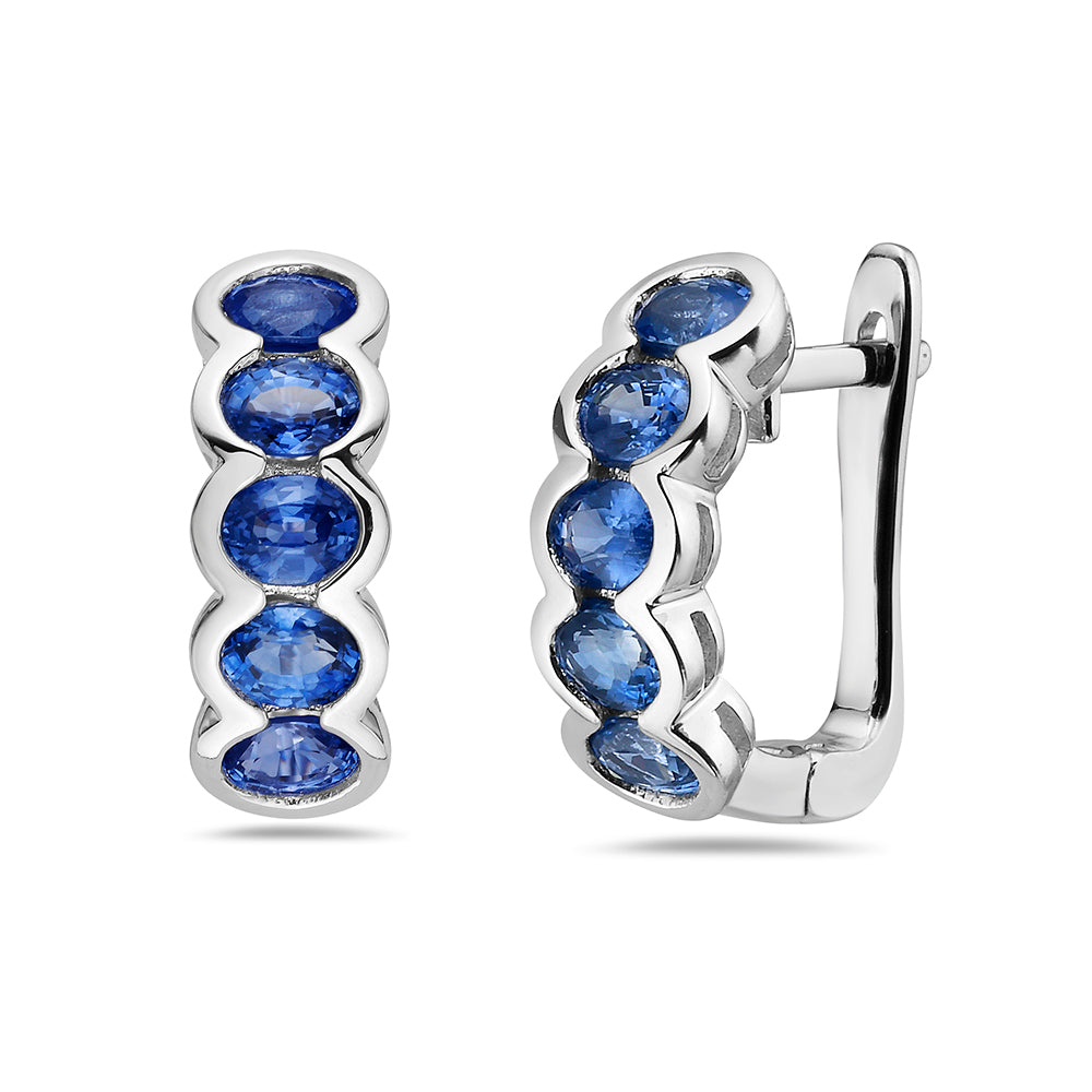 14K CHANNEL SET HOOP EARRINGS WITH 10 BLUE SAPPHIRES 2.22CT