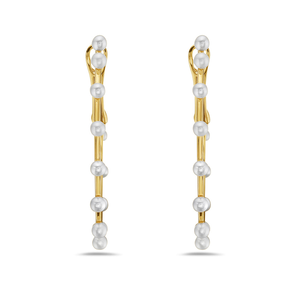 14K ROUND HOOP EARRINGS WITH 26 PEARLS, 33MM.