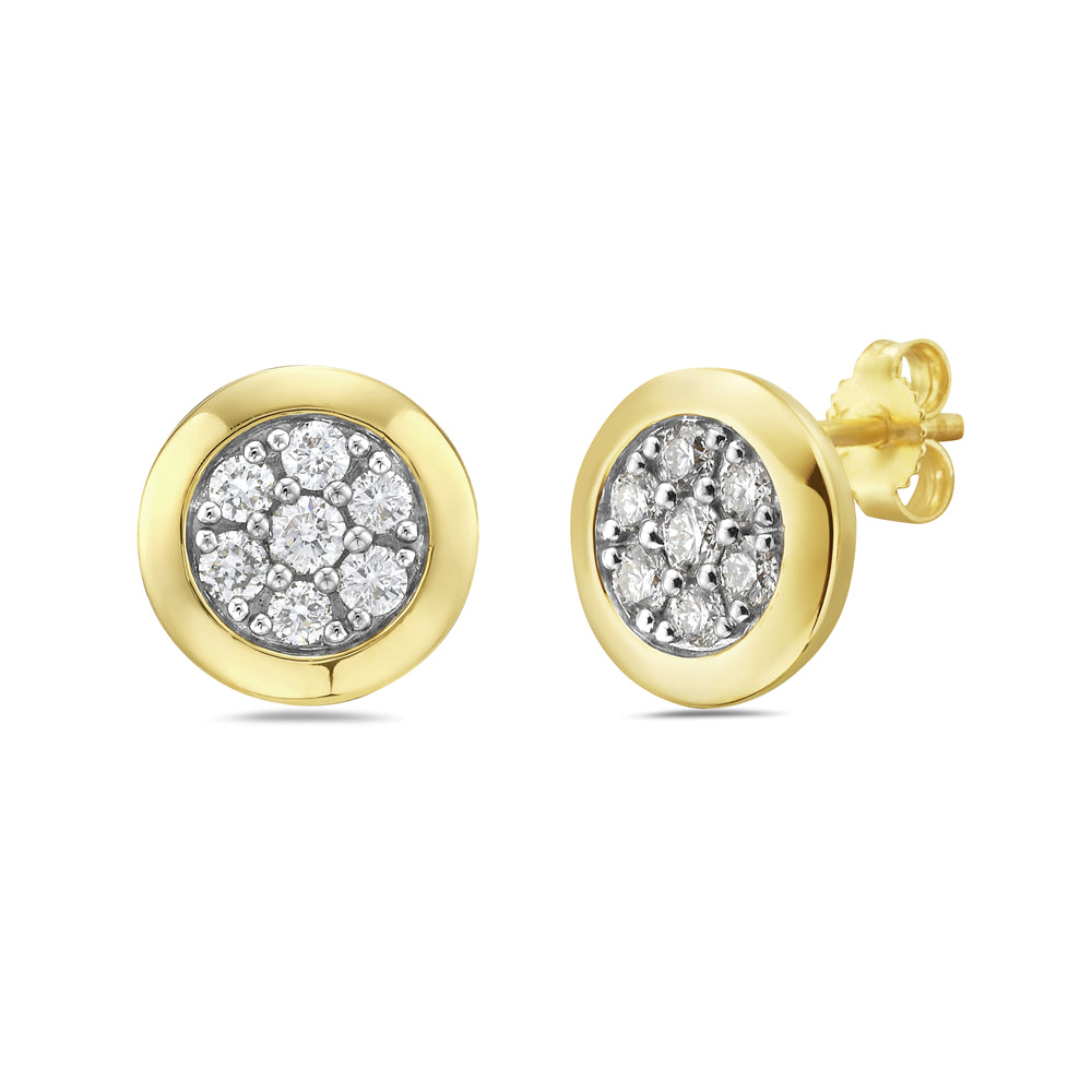 14K 10MM ROUND STUD EARRINGS WITH 14 DIAMONDS 0.50CT