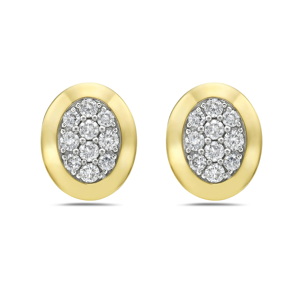 14K 11X9MM OVAL STUD EARRINGS WITH 20 DIAMONDS 0.50CT