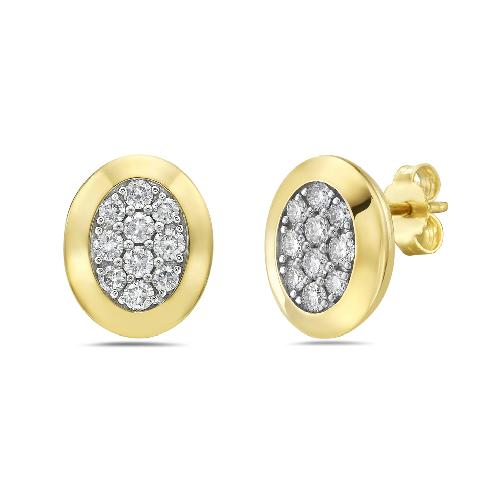 14K 11X9MM OVAL STUD EARRINGS WITH 20 DIAMONDS 0.50CT