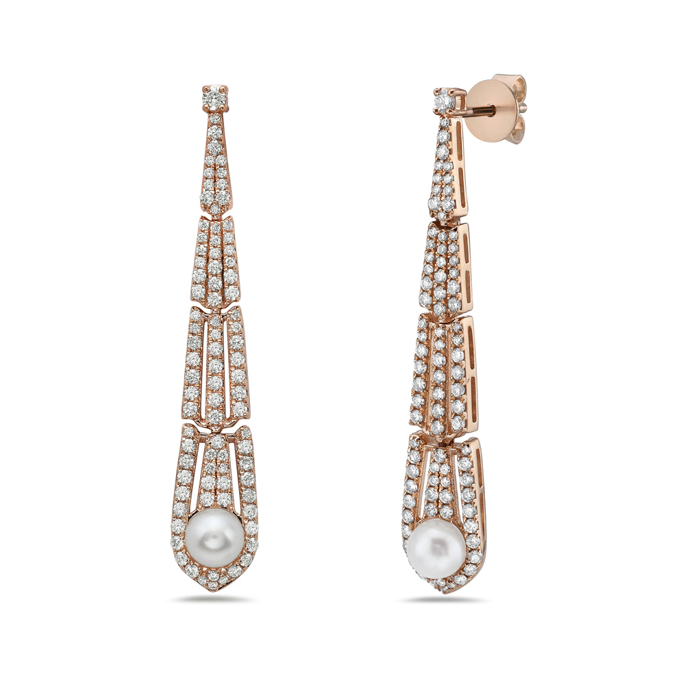 14K TEAR DROP SHAPE EARRINGS WITH 170 DIAMONDS 0.98CT WITH POST