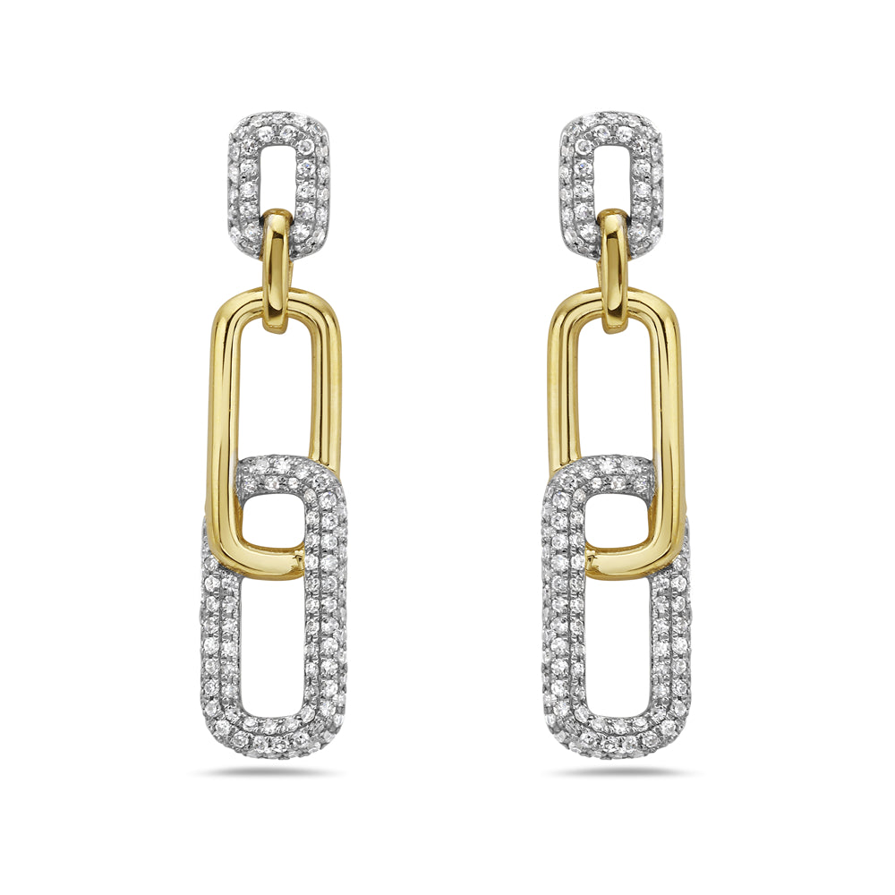 14K DOUBLE PAPER LINK DESIGN EARRINGS WITH 232 DIAMONDS 0.65CT