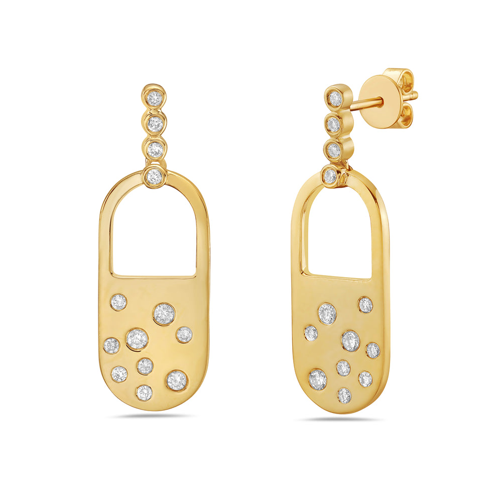 14k 30x10mm lock design earrings with 26 diamonds 0.40ct