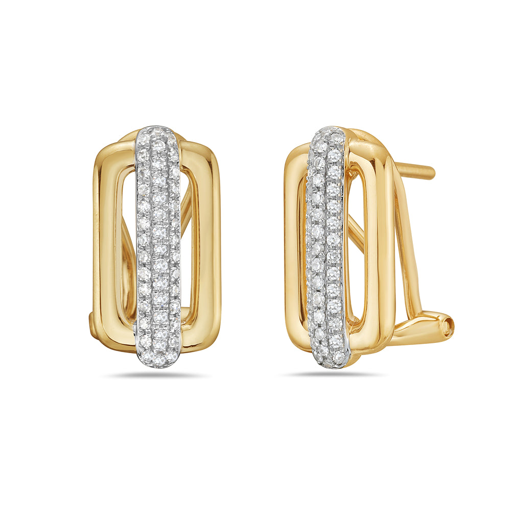 14k 15x8mm rectangular shape earrings with 86 diamonds 0.22ct