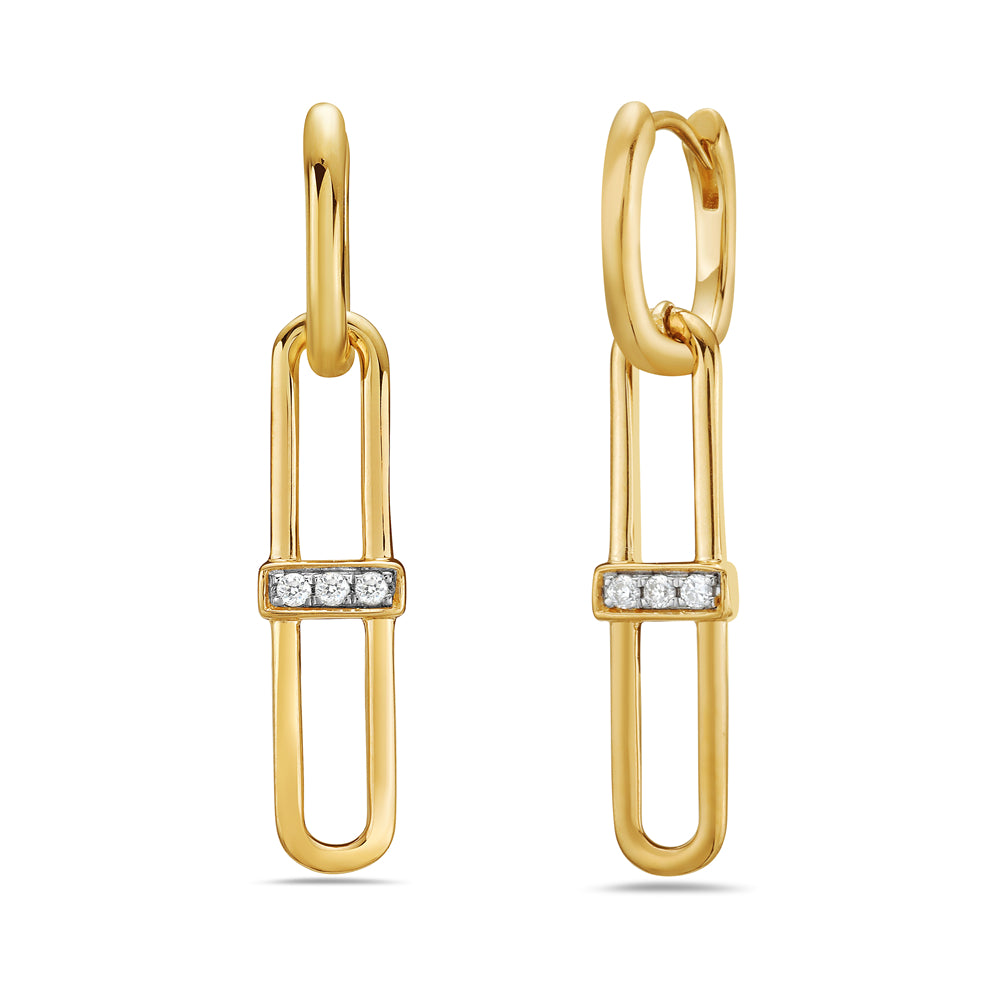 14k 34x6mm double paper clip earrings with 6 diamonds 0.09ct