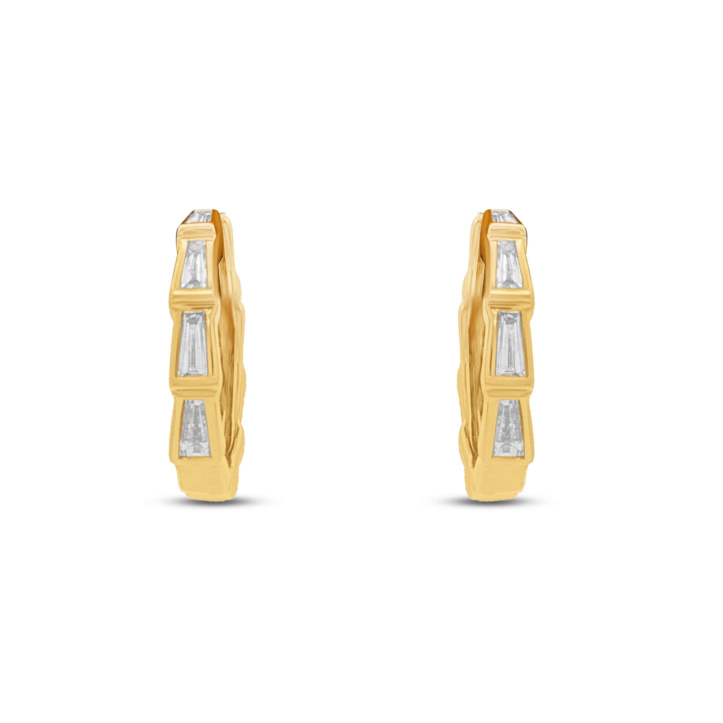 14k 16mm Gold Hoop Earrings with 8 Tapered Baguette Diamonds 0.480ct