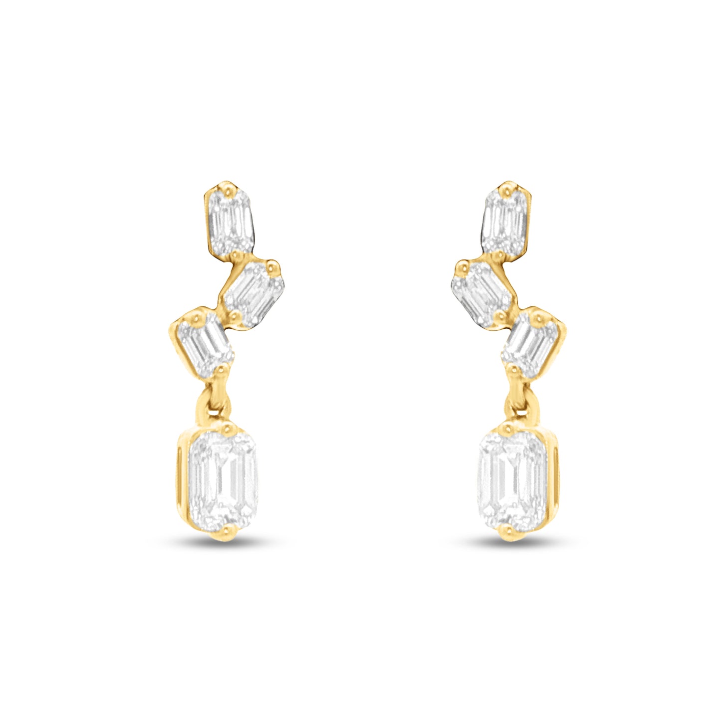 14k 17mm Drop earrings with 8 Bezel set Emerald cut diamonds 1.04ct