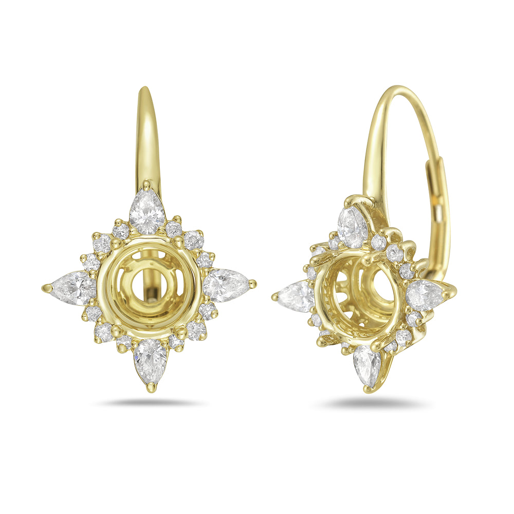 14k semi-mount earrings with 24 round diamonds 0.14ct & 8 pear shape 0.40ct t.w. 0.54ct