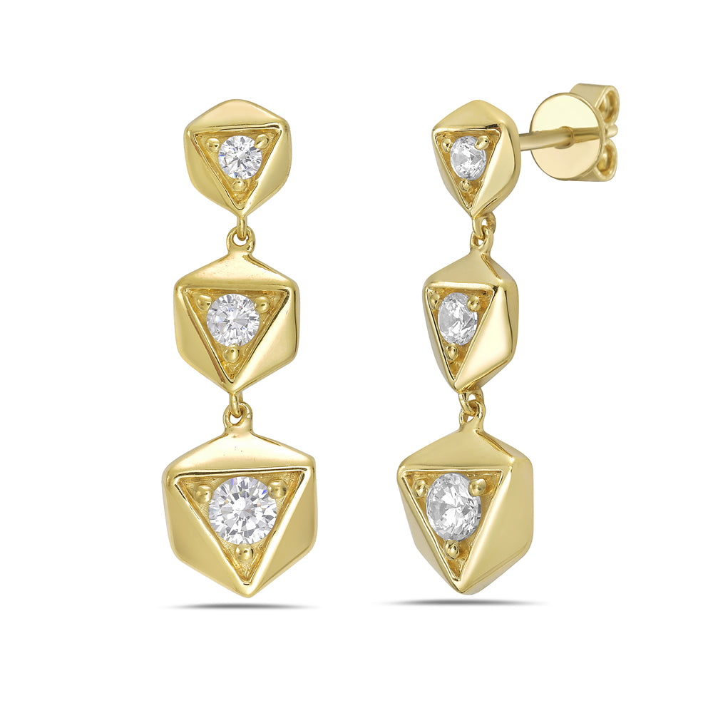 Graduated Trio Drop Gold & Diamond Earrings