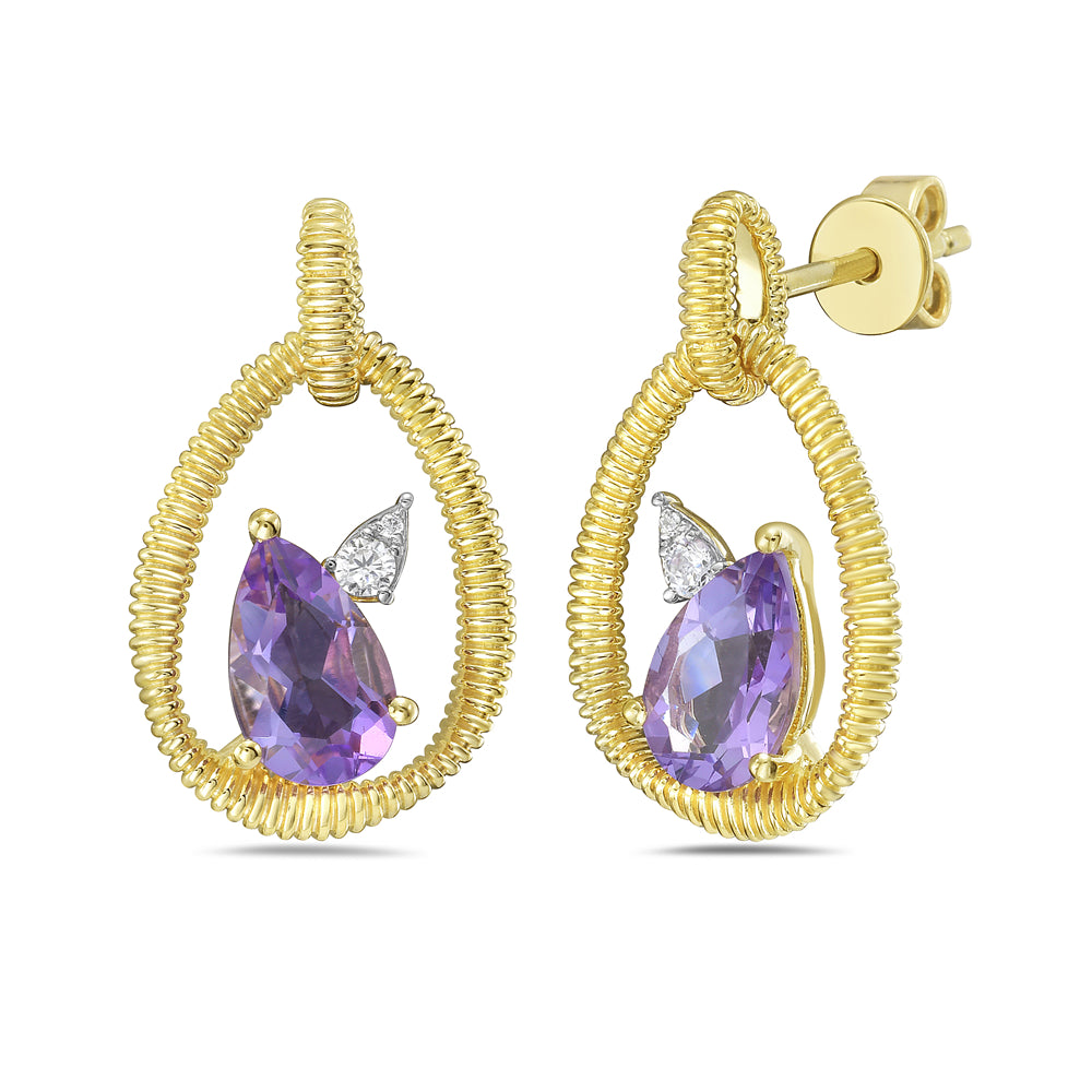 14KY earrings with amethyst 1.78ct and diamonds 0.07ct tw 5.5