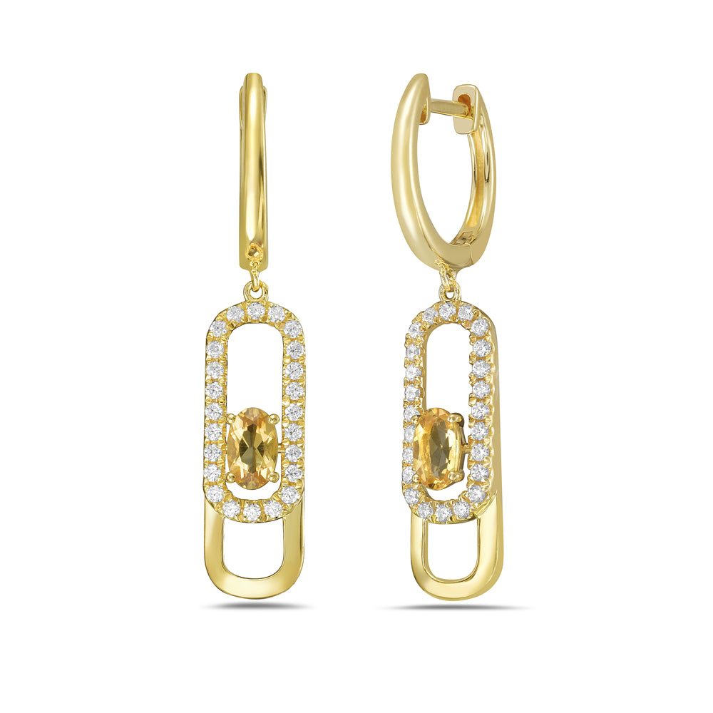 14KY earring with 2 citrine 0.60ct tw and 48 diamond 0.34ct tw 5.5