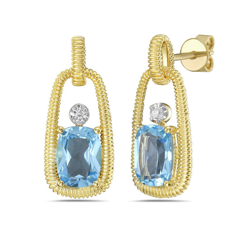 14KY earrings with 2 blue topaz 3.14ct tw and 2 diamonds 0.05ct tw 5.5