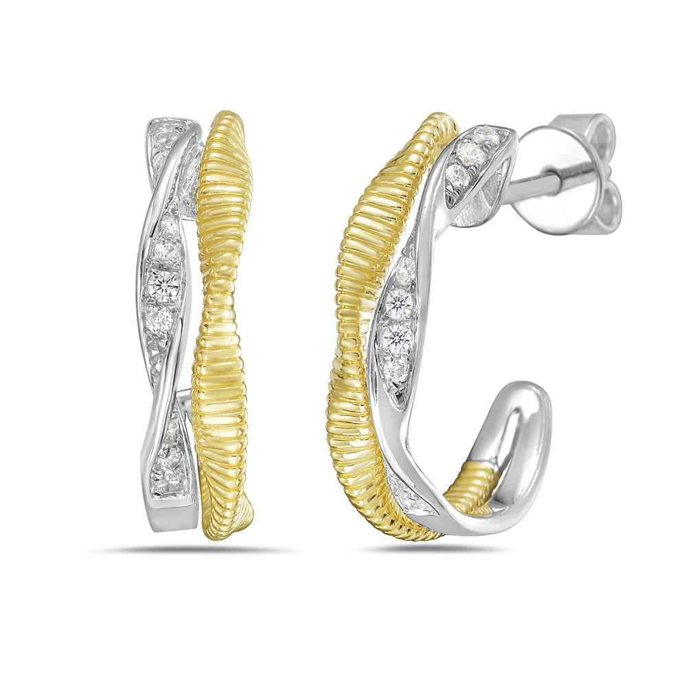 14KWY twisted two tone earrings with 22 round diamonds 0.14ct tw 5.5