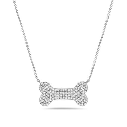 14K 20x10MM LARGE DOG BONE NECKLACE WITH 112 DIAMONDS 0.33CT T ON 18