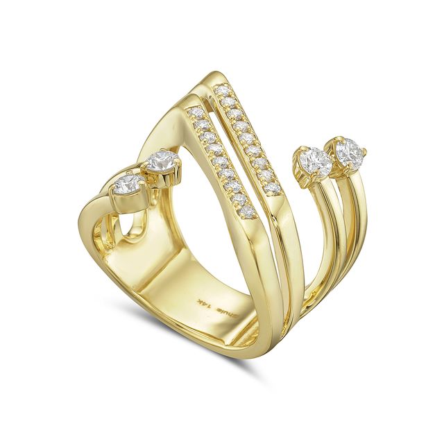 14ky 17mm crisscross ring with 22 round diamonds 0.62ct