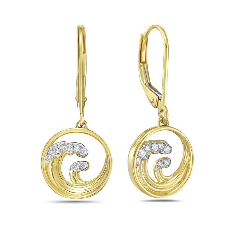 14k 11mm wave drop earrings with 16 diamonds 0.07ct on wire 5.5