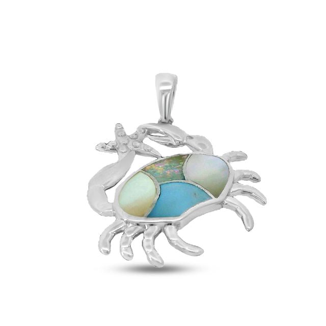 26mm x 26mm Sterling silver crab pendant with multi-colored pearlized body