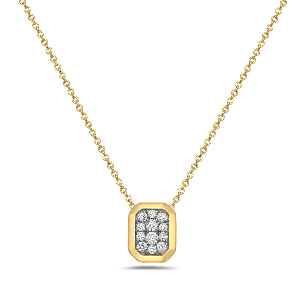 14K RECTANGLE SHAPED PENDANT WITH 12 DIAMONDS 0.25CT ON 18 INCHES CHAIN, 10X8MM