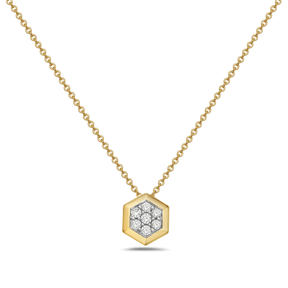 14KY 7 DIAMONDS 0.25CT HEXAGON PENDANT ON 18