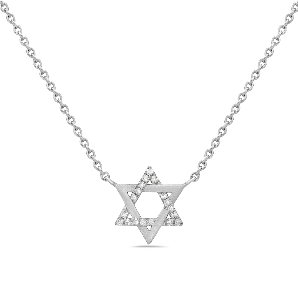 14k 10mm star of david necklace with 18 diamonds 0.06ct 18 inches cable chain