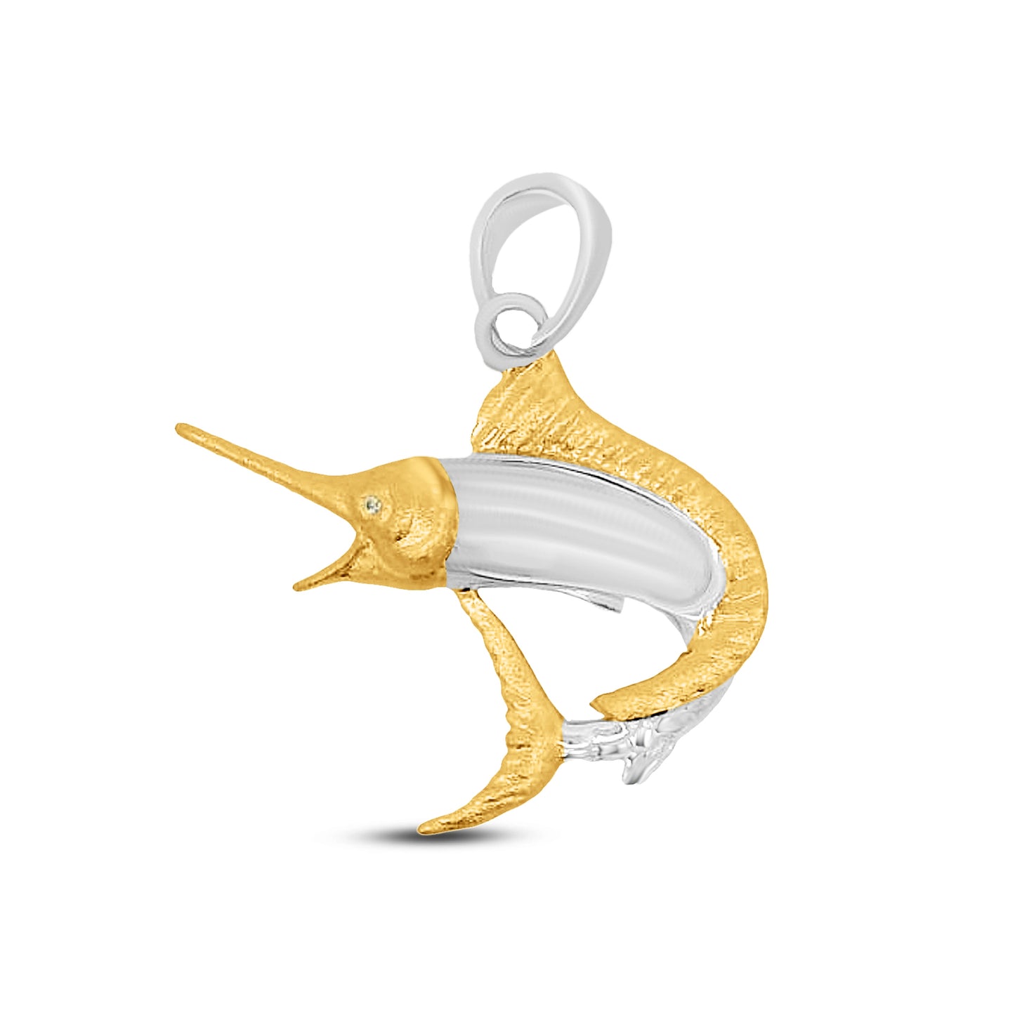 20mm x 24mm sterling silver and gold plated marlin pendant