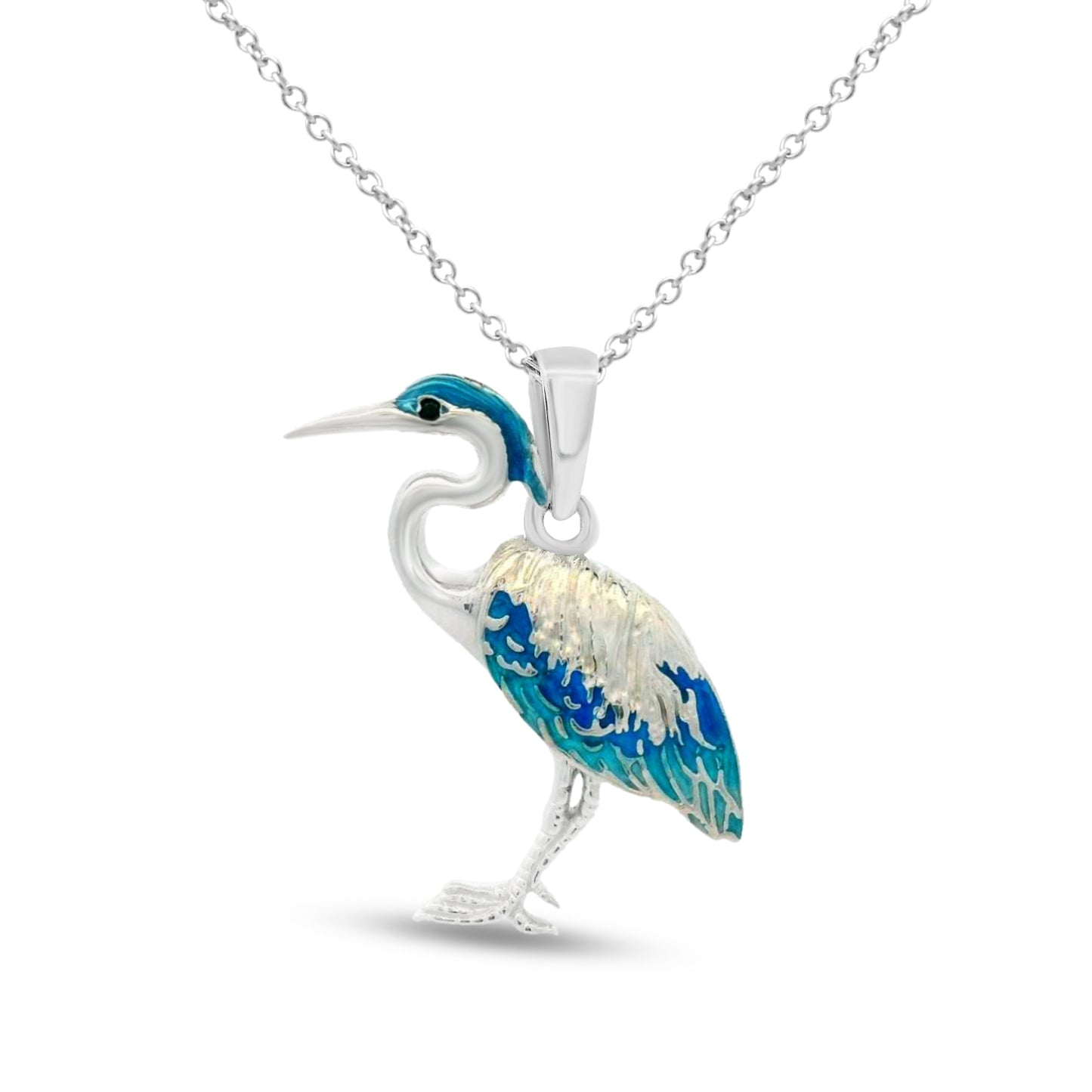 Sterling silver with blue inlay Blue Heron pendant