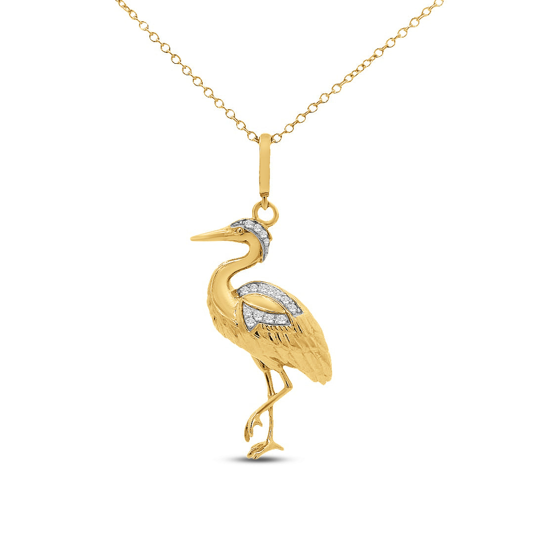 14ky 23x10mm blue heron pendant with 14 diamonds 0.055ct 18 inches chain