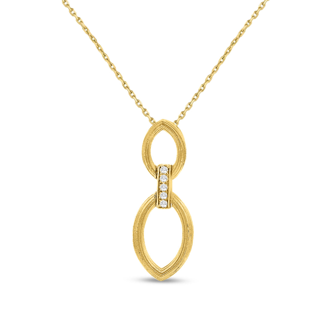 14k open mrq shape pendant with 5 diamonds 0.05ct on 18 inches chain