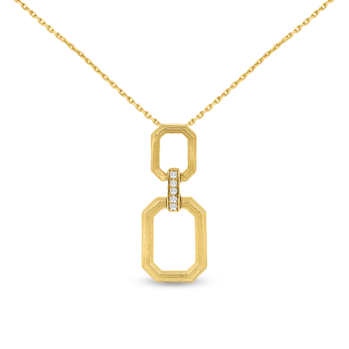 14k open rectangle design pendant with 5 diamonds 0.05ct on 18 inches chain