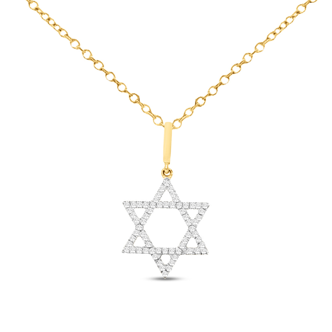 14KY 14mm Star of David pendant with 66 diamonds 0.22ct on 18 inch cable chain