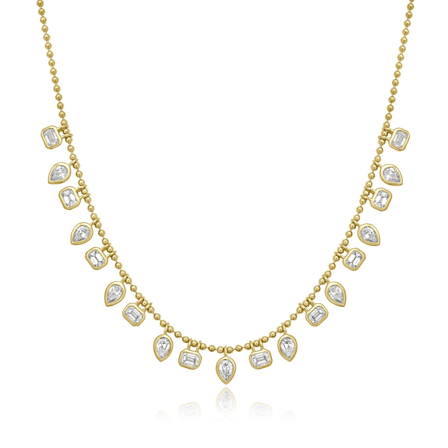 14k Drop necklace with 10 Emerald cut Diamonds 1.44ct & 9 pear shape 1.34ct tw 2.78ct