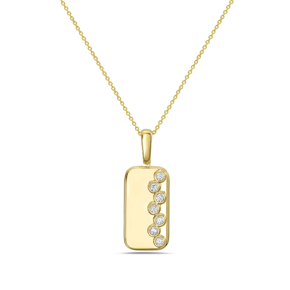 14KY rectangular necklace on 18 inch chain with diamonds 0.10ct tw 5.5