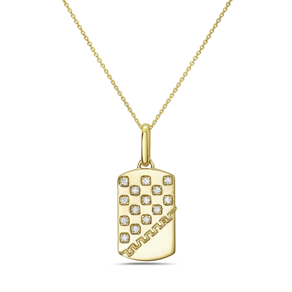 14KY rectangular necklace with diamonds 0.10ct wt on 18 inch chain 5.5