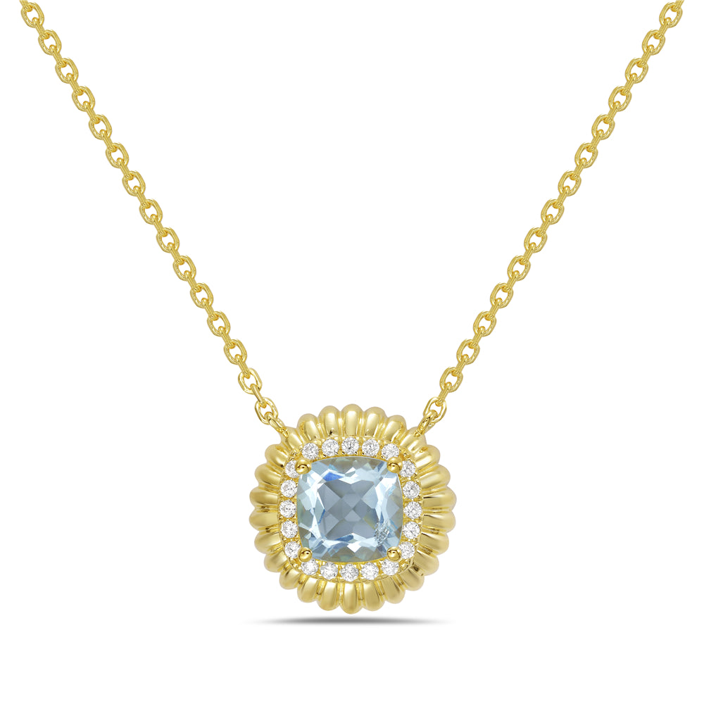 14KY round necklace with 1 sky blue topaz 1.63ct and 20 diamonds 0.10ct tw 5.5
