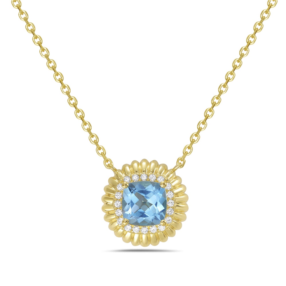 14KY round necklace with 1 blue topaz 1.19ct and 20 diamonds 0.10ct tw 5.5