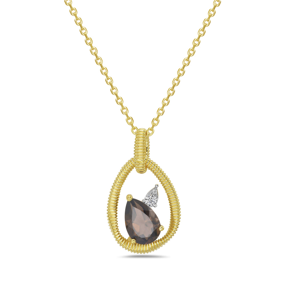 14KY necklace with a 1 smoky topaz 1.17ct and 2 round dimaonds 0.05ct tw 5.5