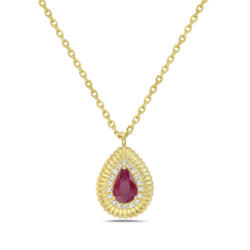 14KY necklace with 1 dark pink ruby 0.44ct and 18 dimaonds 0.07ct tw 5.5