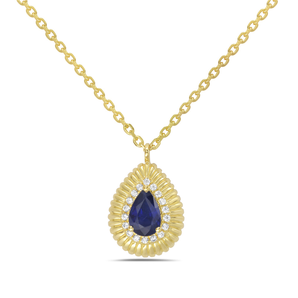 14KY necklace with 1 sapphire 0.50ct and 18 diamonds 0.07ct tw 5.5