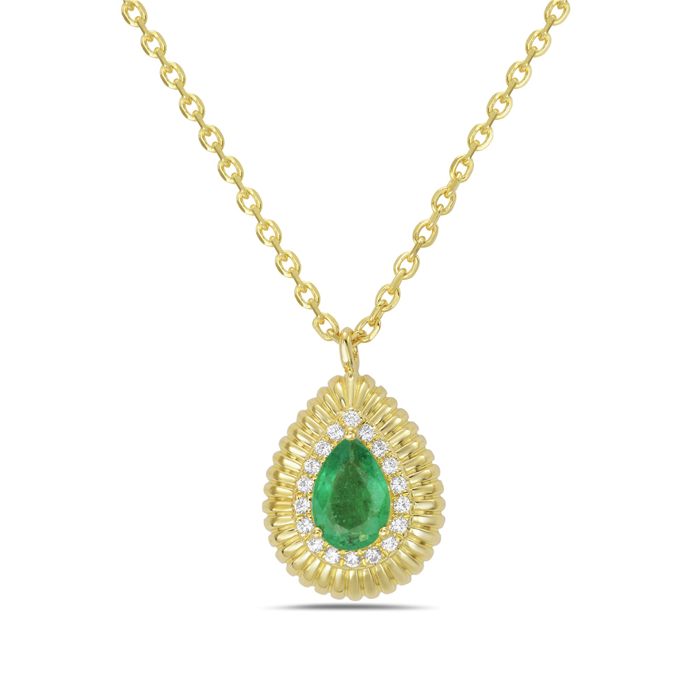 14KY necklace with 1 emerald 0.38ct and 18 diamonds 0.07ct tw 5.5