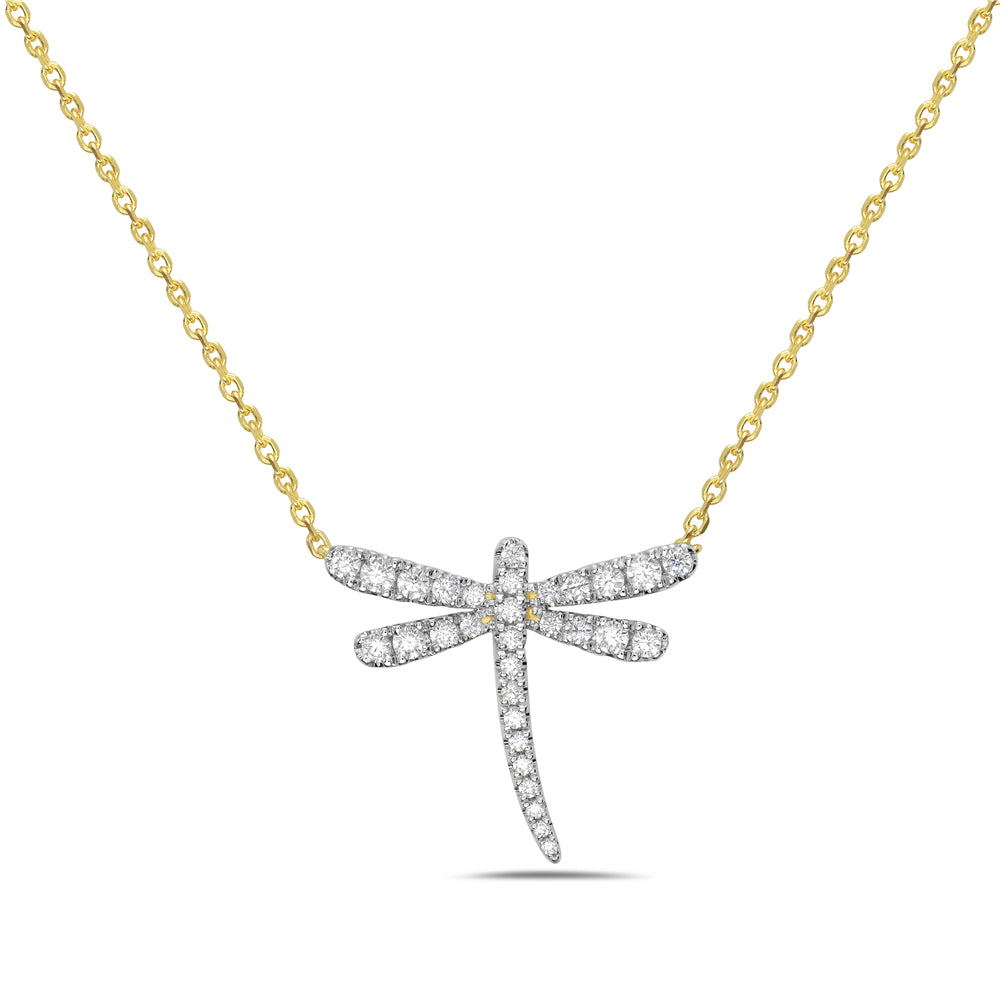 14KY dragonfly necklace with 31 round diamonds 0.43ct tw 5.5