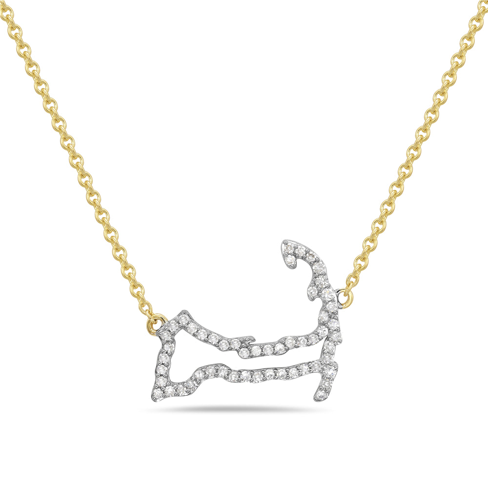 Gold & Diamond Cape Cod Map Necklace