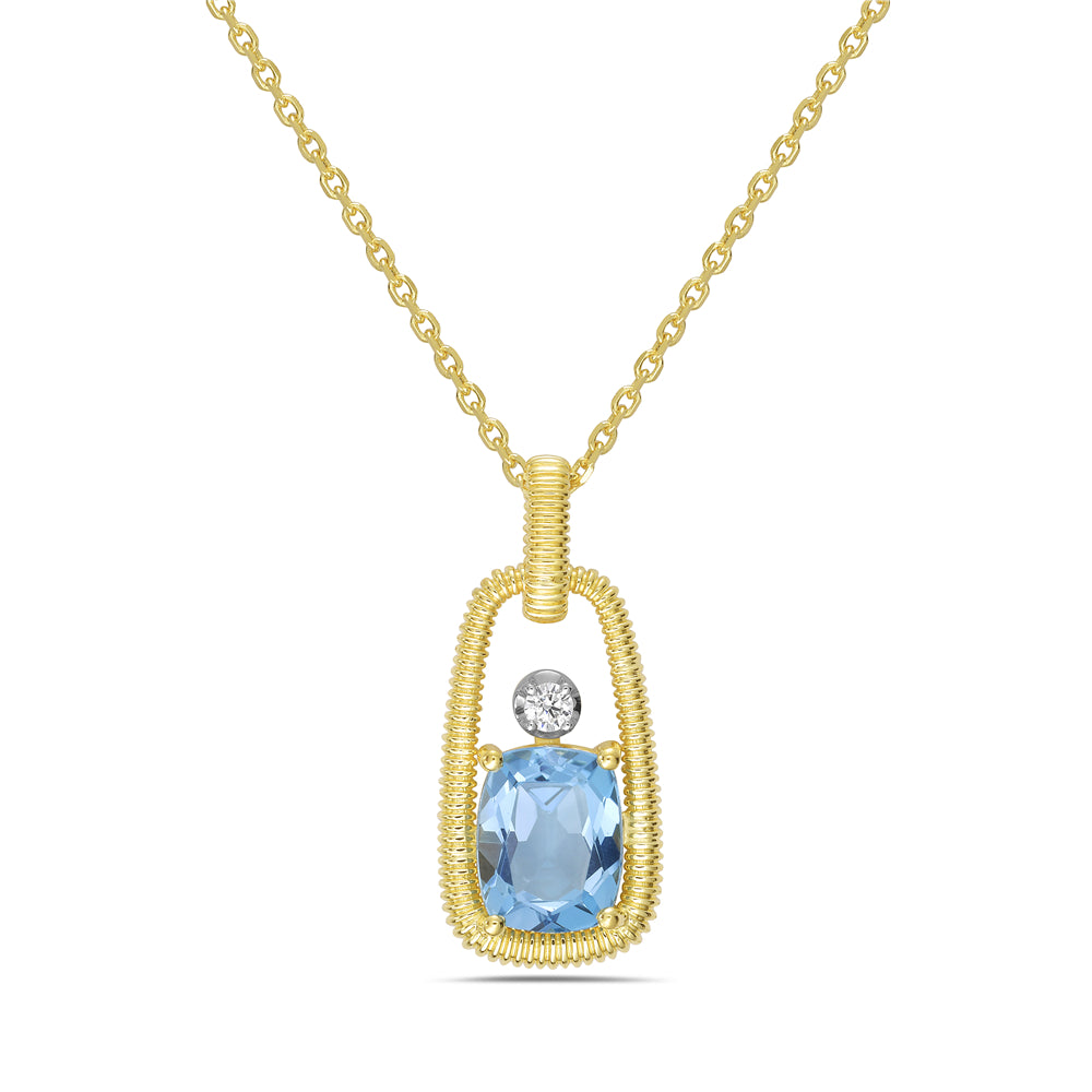 14KY necklace with 1 blue topaz 2.60ct and 1 diamond 0.05ct 5.5