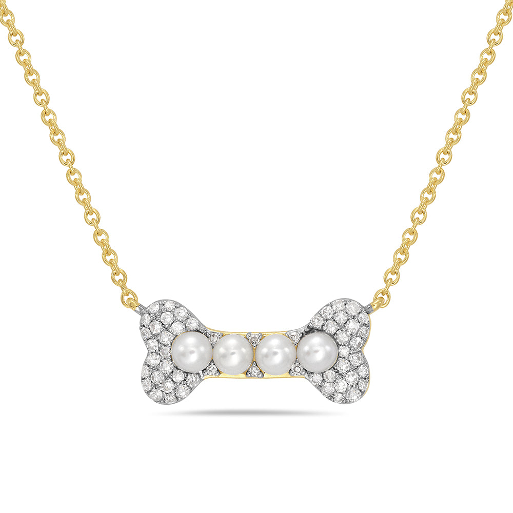 Pearl & Diamond Dog Bone Necklace