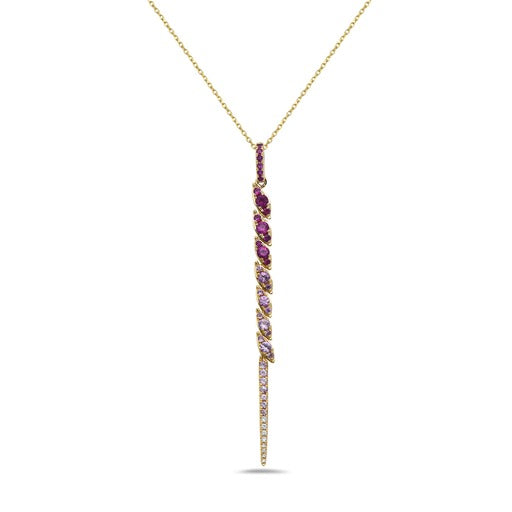 14K MOVABLE DRAGON TAIL 60 MM LONG PENDANT. WITH 8 DIAMONDS 0.03CT & 34 PINK SAPPHIRES 0.73CT ON 18 INCHES CABLE CHAIN